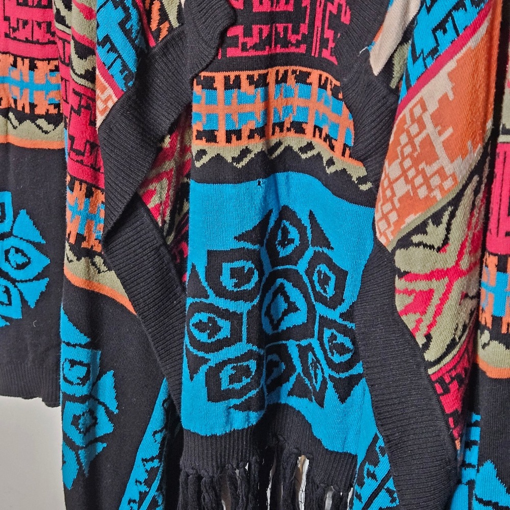 Hale Bob Aztec Western Tribal Open Cardigan Fringe Geometric Multicolor Knit M - Picture 3 of 4
